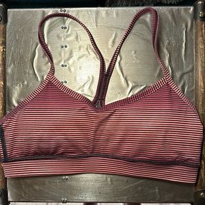 Lululemon Flow Y Bra - pink/black stripe with mesh